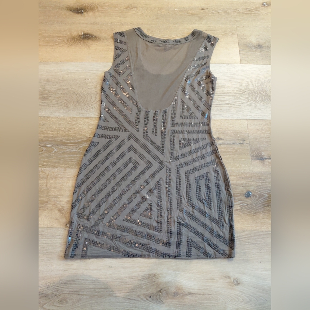 Express Sequin Geometric Pattern Dress Brown Sz M - image 2
